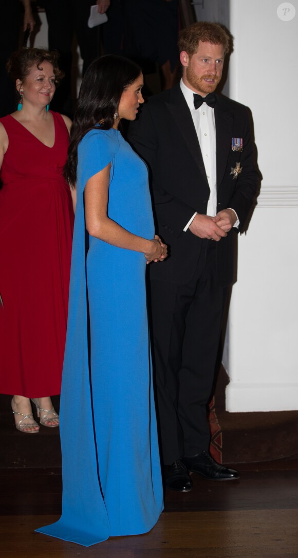 Le prince Harry, duc de Sussex, et Meghan Markle, duchesse de Sussex (enceinte) arrivent au dîner d'Etat donné en leur honneur à Suva, Îles Fidji le 23 octobre 2018. 23 October 2018.