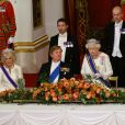 Camilla Parker Bowles, duchesse de Cornouailles, le roi Willem-Alexander des Pays-Bas, la reine Elisabeth II d'Angleterre et le prince Charles, prince de Galles - Les souverains néerlandais assistent à un banquet d'Etat au palais de Buckingham de Londres, lors de leur visite d'État au Royaume-Uni, le 23 octobre 2018.
