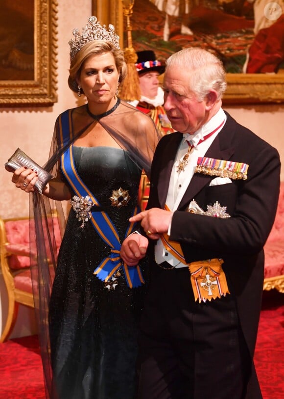 La reine Maxima des Pays-Bas et Le prince Charles, prince de Galles - Les souverains néerlandais assistent à un banquet d'Etat au palais de Buckingham de Londres, lors de leur visite d'État au Royaume-Uni, le 23 octobre 2018.