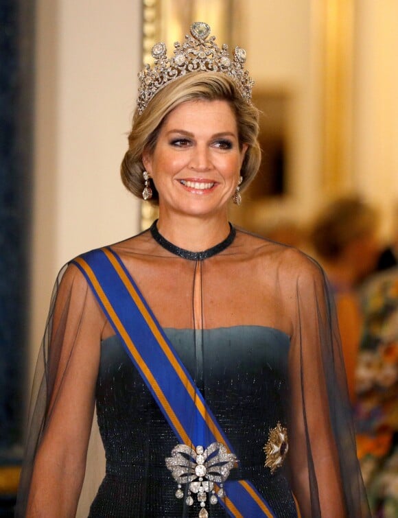 La reine Maxima des Pays-Bas - Les souverains néerlandais assistent à un banquet d'Etat au palais de Buckingham de Londres, lors de leur visite d'État au Royaume-Uni, le 23 octobre 2018.