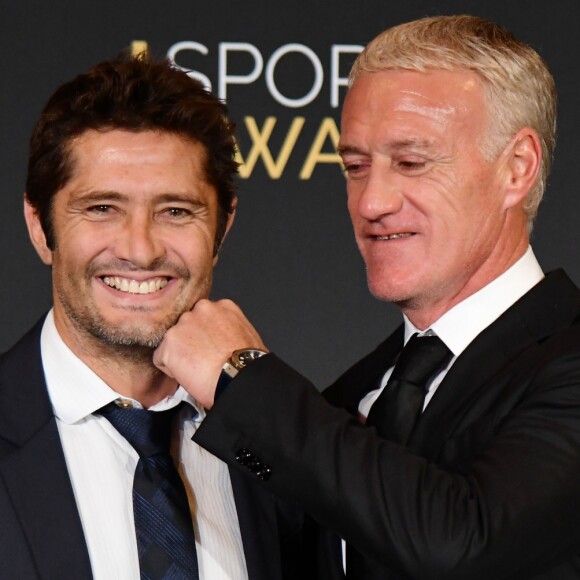 Bixente Lizarazu et Didier Deschamps, sélectionneur et ancien joueur de l'équipe de France de football, durant la soirée des Sportel Awards 2018 au Grimaldi Forum à Monaco le 23 octobre 2018. © Bruno Bebert/Bestimage