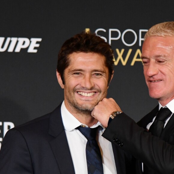 Bixente Lizarazu et Didier Deschamps, sélectionneur et ancien joueur de l'équipe de France de football, durant la soirée des Sportel Awards 2018 au Grimaldi Forum à Monaco le 23 octobre 2018. © Bruno Bebert/Bestimage