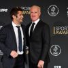 Bixente Lizarazu et Didier Deschamps, sélectionneur et ancien joueur de l'équipe de France de football, durant la soirée des Sportel Awards 2018 au Grimaldi Forum à Monaco le 23 octobre 2018. © Bruno Bebert/Bestimage