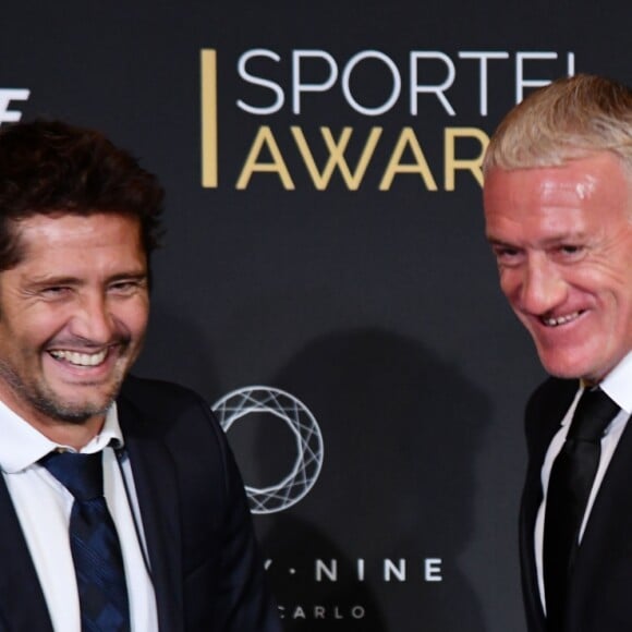 Bixente Lizarazu et Didier Deschamps, sélectionneur et ancien joueur de l'équipe de France de football, durant la soirée des Sportel Awards 2018 au Grimaldi Forum à Monaco le 23 octobre 2018. © Bruno Bebert/Bestimage