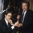Philippe Gildas et Antoine de Caunes sur le plateau de "Nulle Part Ailleurs" de Canal+ en mars 1989.