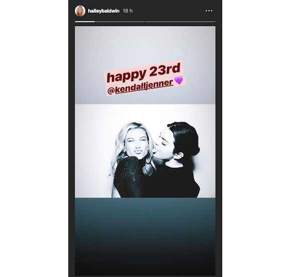 Hailey Baldwin souhaite un joyeux anniversaire à Kendall Jenner sur Instagram le 3 novembre 2018.