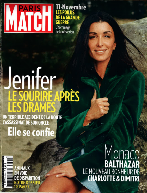 Jenifer en couverture de Paris Match, en kiosques le 8 novembre 2018.