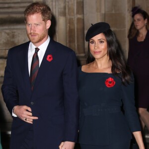 Le prince Harry, duc de Sussex, et Meghan Markle (enceinte), duchesse de Sussex - La famille royale d'Angleterre à son arrivée à l'abbaye de Westminster pour un service commémoratif pour le centenaire de la fin de la Première Guerre Mondiale à Londres. Le 11 novembre 2018