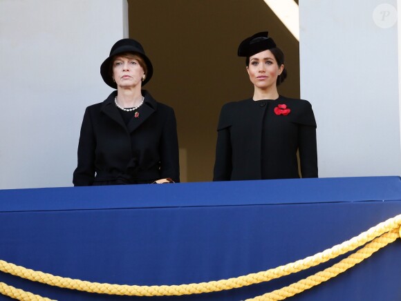 Meghan Markle, duchesse de Sussex (enceinte), lors de la cérémonie du centenaire de l'armistice du 11 novembre 1918 au palais de Whitehall à Londres, Royaume Uni, le 11 novembre 2018.