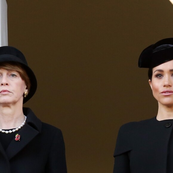 Meghan Markle, duchesse de Sussex (enceinte), lors de la cérémonie du centenaire de l'armistice du 11 novembre 1918 au palais de Whitehall à Londres, Royaume Uni, le 11 novembre 2018.