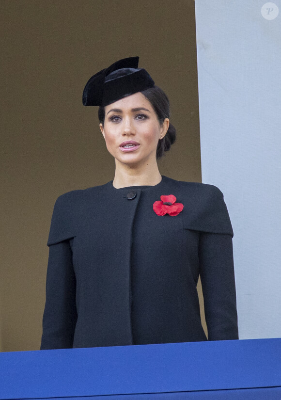Meghan Markle, duchesse de Sussex lors de la cérémonie du centenaire de l'armistice du 11 novembre 1918 au palais de Whitehall à Londres, Royaume Uni, le 11 novembre 2018.
