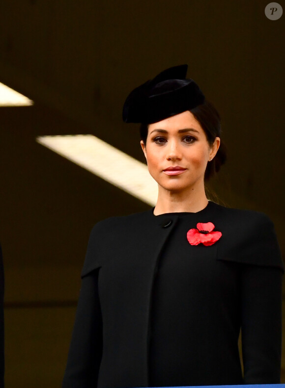 Meghan Markle, duchesse de Sussex (enceinte) lors de la cérémonie du centenaire de l'armistice du 11 novembre 1918 au palais de Whitehall à Londres, Royaume Uni, le 11 novembre 2018.