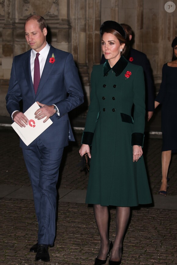 Kate Catherine Middleton, duchesse de Cambridge et le prince William, duc de Cambridge - La famille royale d'Angleterre à son arrivée à l'abbaye de Westminster pour un service commémoratif pour le centenaire de la fin de la Première Guerre Mondiale à Londres. Le 11 novembre 2018