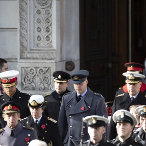 La princesse Anne, le prince Harry, duc de Sussex et le prince William, duc de Cambridge lors de la cérémonie du centenaire de l'armistice du 11 novembre 1918 au palais de Whitehall à Londres, Royaume Uni, le 11 novembre 2018.