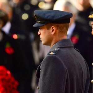 Le prince William, duc de Cambridge et son frère Le prince Harry, duc de Sussex lors de la cérémonie du centenaire de l'armistice du 11 novembre 1918 au palais de Whitehall à Londres, Royaume Uni, le 11 novembre 2018.