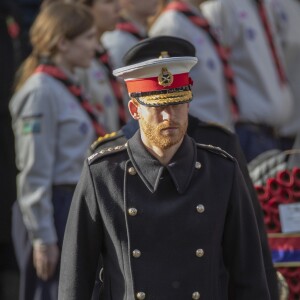 Le prince Harry, duc de Sussex lors de la cérémonie du centenaire de l'armistice du 11 novembre 1918 au palais de Whitehall à Londres, Royaume Uni, le 11 novembre 2018.