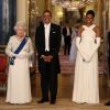 La reine Elizabeth II, Barack Obama, Michelle Obama et le duc d'Edimbourg au palais de Buckingham le 24 mai 2011 lors d'une visite officielle à Londres du couple présidentiel américain.