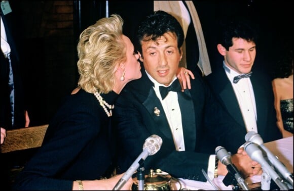 Sylvester Stallone et Brigitte Nielsen à l'université de Harvard. Le 20 février 1986.