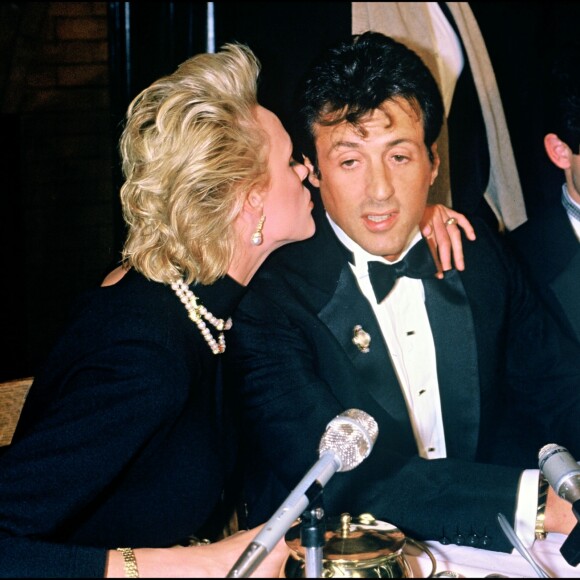 Sylvester Stallone et Brigitte Nielsen à l'université de Harvard. Le 20 février 1986.