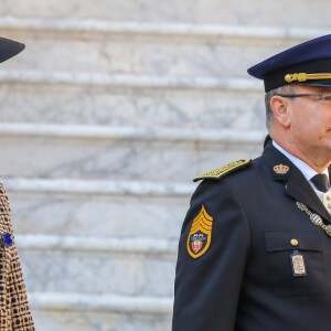 La princesse Charlene de Monaco et le prince Albert II de Monaco au palais princier de Monaco le 19 novembre 2018 lors de la prise d'armes dans le cadre des célébrations de la fête Nationale monégasque. © Dominique Jacovides/PRM/Bestimage