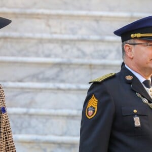 La princesse Charlene de Monaco et le prince Albert II de Monaco au palais princier de Monaco le 19 novembre 2018 lors de la prise d'armes dans le cadre des célébrations de la fête Nationale monégasque. © Dominique Jacovides/PRM/Bestimage