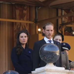 Tatiana Santo Domingo, son mari Andrea Casiraghi et leur fils Sacha, Pierre Casiraghi et son fils Stefano, Roisin Galvin, la princesse Alexandra de Hanovre, Pauline Ducruet et son frère Louis Ducruet au palais princier de Monaco le 19 novembre 2018 lors de la prise d'armes dans le cadre des célébrations de la fête Nationale monégasque. © Dominique Jacovides/PRM/Bestimage