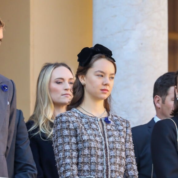 Tatiana Santo Domingo, son mari Andrea Casiraghi et son fils Sacha, Pierre Casiraghi et son fils Stefano, la princesse Alexandra de Hanovre, Roisin Galvin et Pauline Ducruet au palais princier de Monaco le 19 novembre 2018 lors de la prise d'armes dans le cadre des célébrations de la fête Nationale monégasque. © Dominique Jacovides/PRM/Bestimage