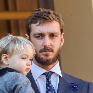 Sacha Casiraghi, Pierre Casiraghi et son fils Stefano au palais princier de Monaco le 19 novembre 2018 lors de la prise d'armes dans le cadre des célébrations de la fête Nationale monégasque. © Dominique Jacovides/PRM/Bestimage