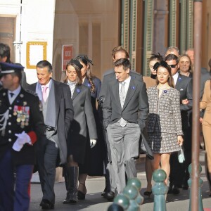 Pauline Ducruet et Louis Ducruet, la princesse Alexandra de Hanovre, Andrea Casiraghi et Tatiana Santo Domingo, Pierre Casiraghi et Beatrice Borromeo la cathédrale Notre-Dame-Immaculée de Monaco lors de la Fête nationale monégasque le 19 novembre 2018. © Dominique Jacovides/Bestimage