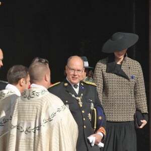 Le prince Albert II de Monaco et la princesse Charlene quittant la cathédrale Notre-Dame-Immaculée de Monaco lors de la Fête nationale monégasque le 19 novembre 2018. © Dominique Jacovides/Bestimage