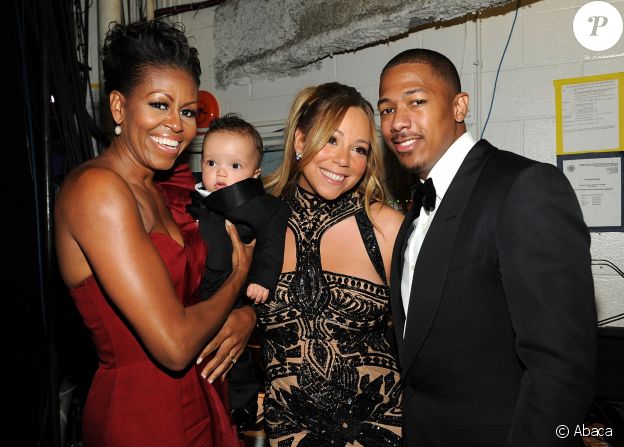 Michelle Obama, Morrocan Cannon, Mariah Carey et Nick Cannon dans les coulisses des BET Honors 2012 au Warner Theatre de Washington, le 14 janvier 2012