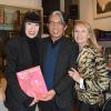 Chantal Thomass, Kenzo Takada et Ruth Obadia à la séance de dédicaces du livre de Mme Kazuko Masui "Kenzo Takada" à la librairie Artcurial à Paris, le 21 novembre 2018. © Guirec Coadic/Bestimage
