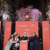 Jeanne d'Hauteserre (maire du 8ème arrondissement de Paris), Anne Hidalgo (maire de Paris), Karl Lagerfeld et Jean-Noël Reinhardt (président du Comité Champs-Elysées) lors de l'illumination des Champs-Elysées à l'ocassion des Fêtes de Noël. Paris, le 22 novembre 2018. © Guirec Coadic/Bestimage