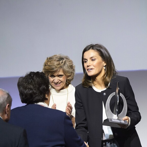 La reine Letizia d'Espagne lors de la 10e édition des prix du groupe bancaire BBVA à Madrid, le 22 novembre 2018