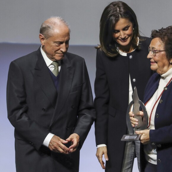 La reine Letizia d'Espagne lors de la 10e édition des prix du groupe bancaire BBVA à Madrid, le 22 novembre 2018