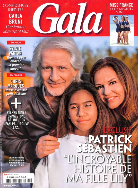 Patrick Sébastien prend la pose avec son épouse Nana et leur fille adoptive Lily en couverture du magazine "Gala", en kiosques mercredi 28 novembre 2018.