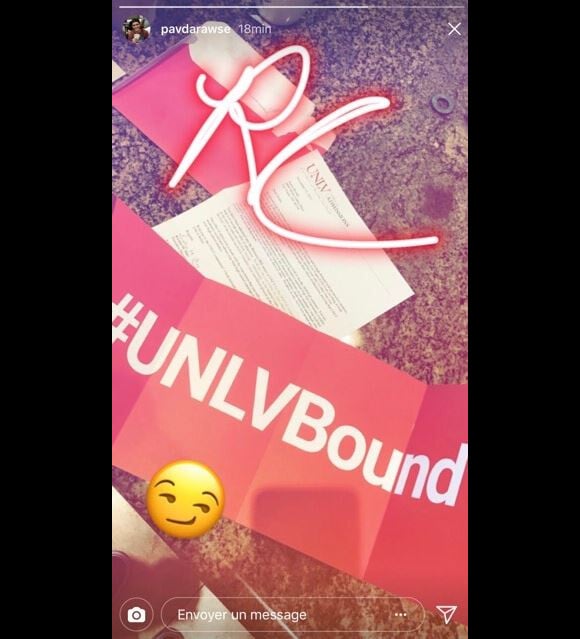 René-Charles Angélil a dévoilé sa lettre d'admission à l'Université du Nevada sur Instagram, en 2018