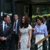 Catherine (Kate) Middleton, duchesse de Cambridge et Meghan Markle, duchesse de Sussex arrive à Wimbledon à l'occasion du tournoi de tennis "The Championships" à Londres le 14 juillet 2018