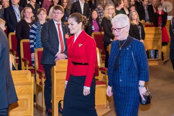 La princesse Victoria de Suède lors d'un séminaire sur le droit de vote au Parlement suédois à Stockholm le 17 décembre 2018.