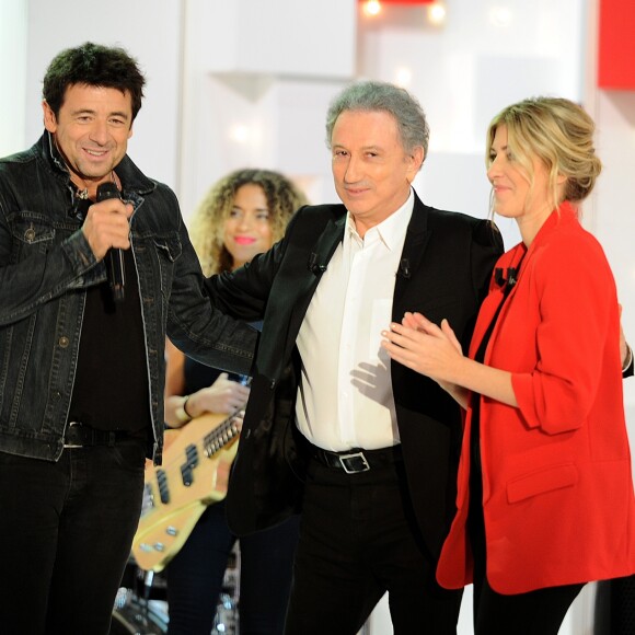 Exclusif - Patrick Bruel, Amanda Sthers, Michel Drucker - Enregistrement de l'émission "Vivement Dimanche", présentée par M.Drucker, et diffusée le 6 janvier sur France 2. Le 17 décembre 2018 © Guillaume Gaffiot / Bestimage