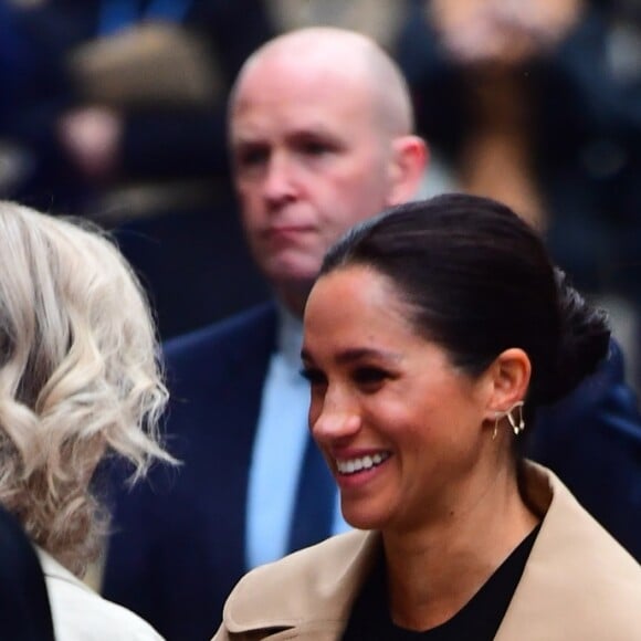 Meghan Markle, duchesse de Sussex, enceinte, visite les locaux de l'association caritative "Smartt Works" à Londres, le 10 janvier 2019.