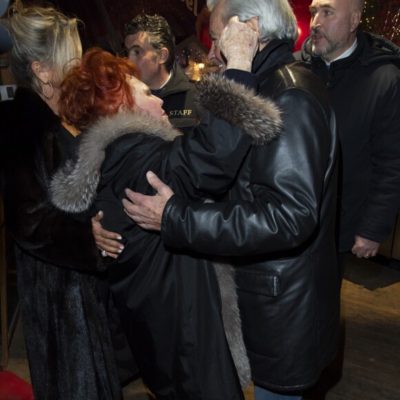 Exclusif - Régine et Alain Delon - Régine, de son vrai nom Régina Zylberberg fête son 89ème anniversaire au restaurant "La chope des Tuileries" à Paris le 26 décembre 2018. © Pierre Perusseau/Bestimage