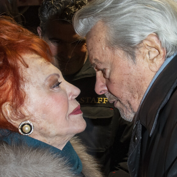 Exclusif - Régine et Alain Delon - Régine, de son vrai nom Régina Zylberberg fête son 89ème anniversaire au restaurant "La chope des Tuileries" à Paris le 26 décembre 2018. © Pierre Perusseau/Bestimage