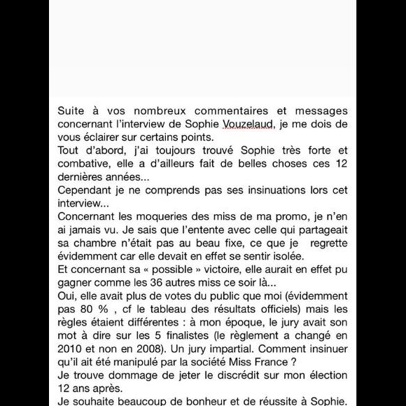 Message de Rachel-Legrain Trapani, 15 janvier 2019, Instagram