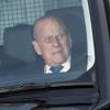 Le prince Philip, duc d'Edimbourg, passager, arrivant le 19 décembre 2018 au palais de Buckingham à Londres pour un déjeuner de Noël.