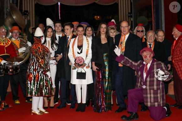 La princesse Stéphanie de Monaco entourée de Louis Ducruet et sa fiancée Marie, Pauline Ducruet et le prince Albert II de Monaco au 43ème festival international du cirque de Monte-Carlo sous le chapiteau de Fontvieille à Monaco le 22 janvier 2019. © Olivier Huitel/ Pool Monaco/Bestimage