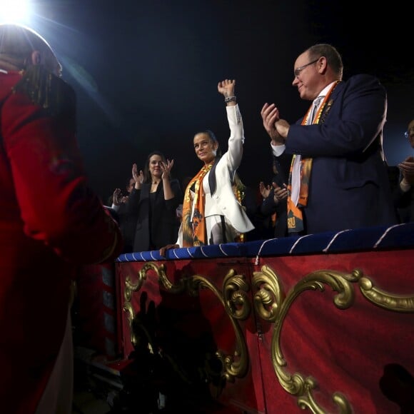 La princesse Stéphanie de Monaco et le prince Albert lors du 43ème festival international du cirque de Monte-Carlo sous le chapiteau de Fontvieille à Monaco le 22 janvier 2019. © Jean-François Ottonello/Nice-Matin/Bestimage