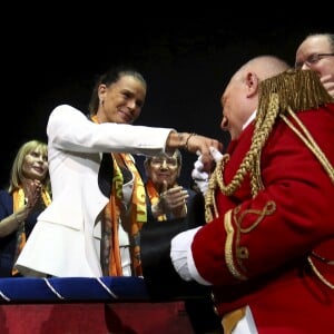 La princesse Stéphanie de Monaco saluée par Petit Gougou lors du 43ème festival international du cirque de Monte-Carlo sous le chapiteau de Fontvieille à Monaco le 22 janvier 2019. © Jean-François Ottonello/Nice-Matin/Bestimage