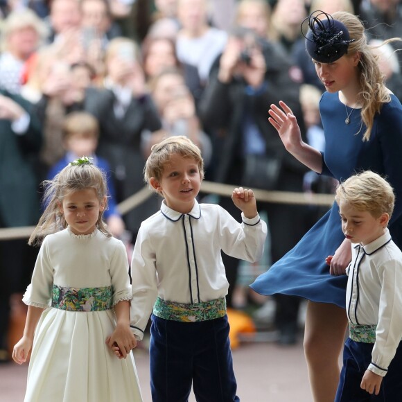 Theodora Williams, la fille de Robbie Williams, Louis de Givenchy, Lady Louise Windsor, le prince George de Cambridge - Cérémonie de mariage de la princesse Eugenie d'York et Jack Brooksbank en la chapelle Saint-George au château de Windsor le 12 octobre 2018.