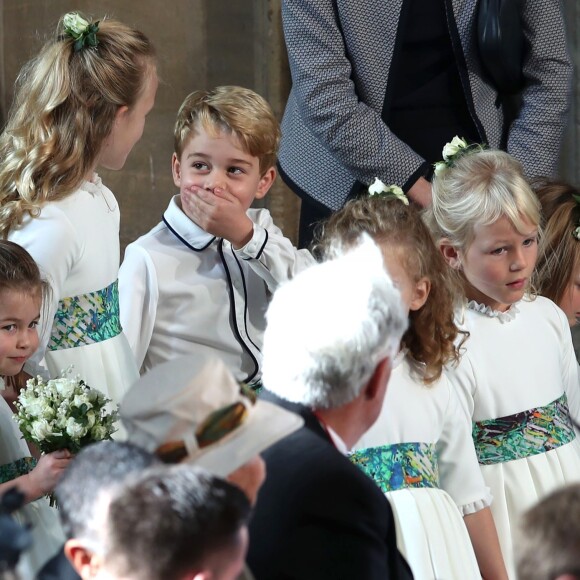 La princesse Charlotte de Cambridge, Savannah Philips, le prince George de Cambridge - Cérémonie de mariage de la princesse Eugenie d'York et Jack Brooksbank en la chapelle Saint-George au château de Windsor le 12 octobre 2018.